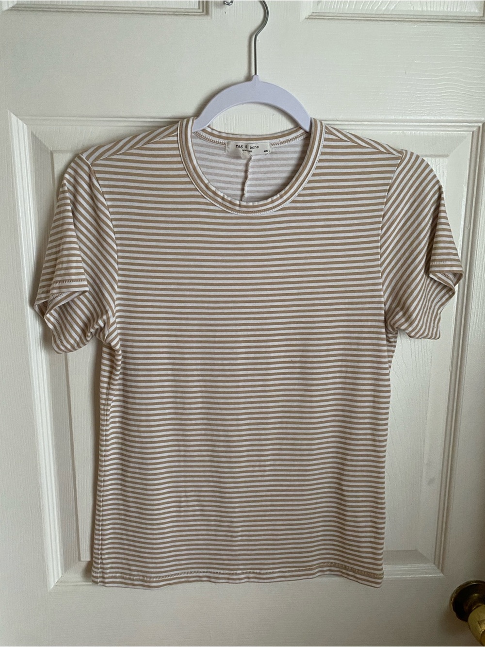 Rag & Bone Tan & Cream White Striped T-Shirt Medium